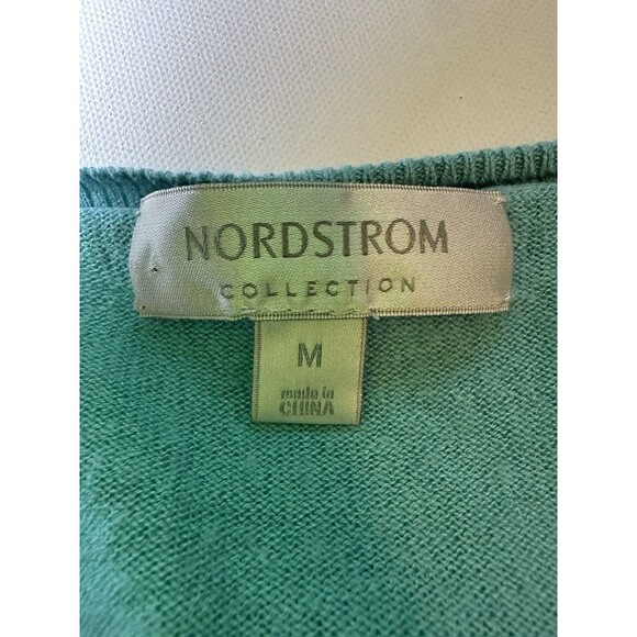 Nordstrom Collection Cashmere Silk Blend Button Aqua Blue Cardigan Women's MED - Picture 9 of 14